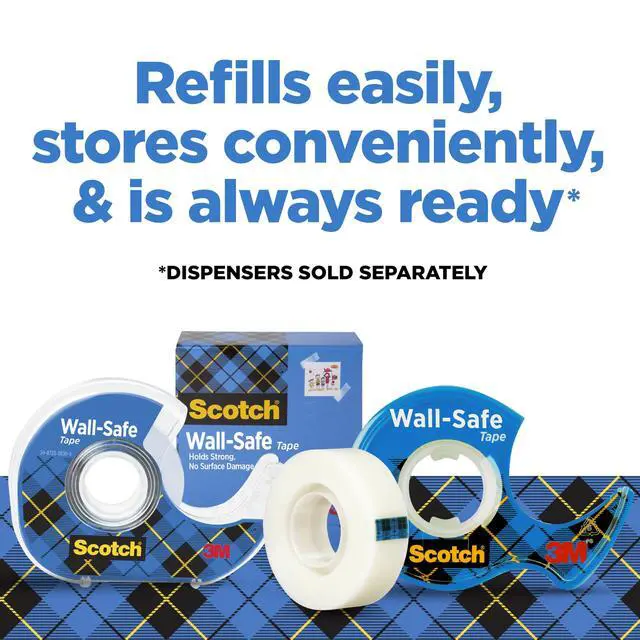 Alt view image 7 of 7 - Wall-Safe Tape, 1 Roll, Clear Removable Wall Safe Tape with Matte Finish for Hanging Photos, Art, and Décor, 1 in x 2,592 in, 3 in. Core