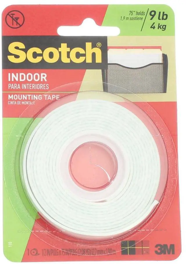Main image of Indoor Mounting Tape, White, 0.5 in x 75 in (Pack of 4)