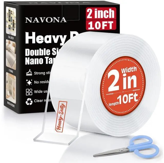 Main image of 2In x 10Ft Double Sided Nano Tape, Heavy Duty Removable Transparent Mounting Tape for Walls, Home, Office, Kitchen Multipurpose Reusable Adhesive Tape