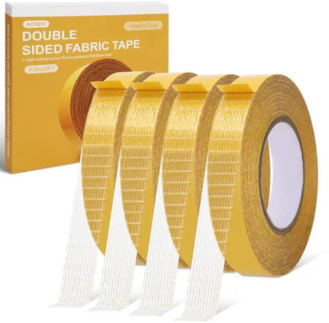 Main image of 4 Pack 0.5 in x 33FT/10mDouble Sided Fabric Tape Heavy Duty for HemFashion Dress, Cloth CurtainsHigh Adhesive Sticky but Removable and Residue Free, No Sewing or Ironing NeedMultipurpose,
