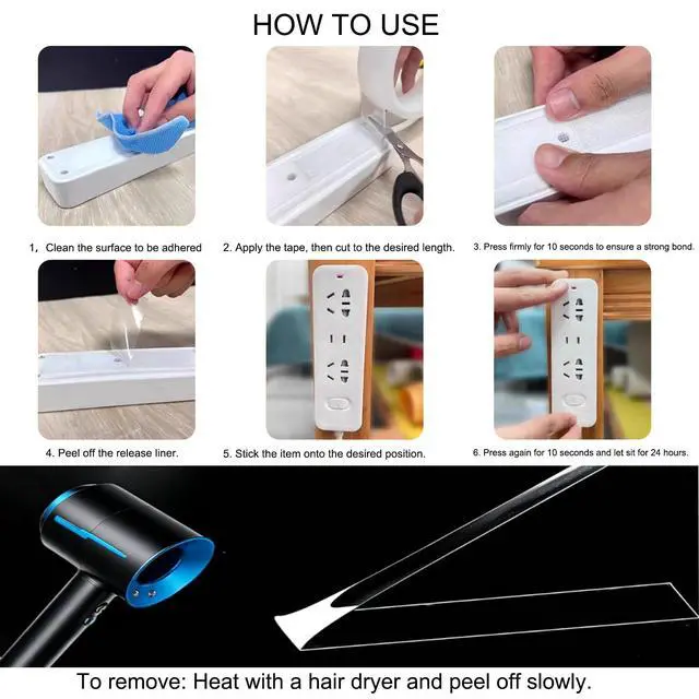 Alt view image 4 of 7 - Nano Double Sided Tape, 5 Rolls x 9.8ft Transparent, Traceless & Washable Adhesive Tape, Reusable Strong Grip for Carpets, Photo Walls & Home Decor