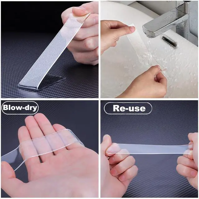 Alt view image 3 of 7 - Clear Heavy Duty Double Sided Tape for Walls(Total 30FT),3 Rolls Strong Mounting Tape,Removable Two Sided Nano Tape for Picture Hanging Multifunctional DIY Adhesive Tape (0.4inch+0.8inch+1.2inch)
