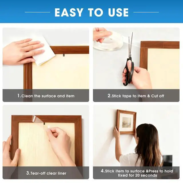 Alt view image 4 of 7 - Double Sided Tape Heavy Duty - Nano Removable Adhesive Mounting Tape Wall Decor, Clear Sticky Picture Hanging Transparent Strips Command Tapes for Poster Carpet Art Craft Home Office School (10FT)