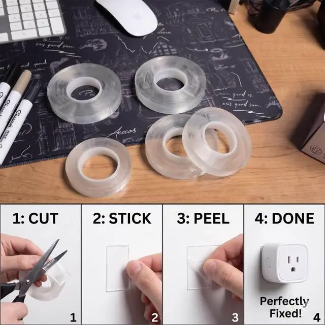 Alt view image 5 of 7 - Thin Double Sided Tape, 7 Rolls Clear Nano Tape Kit in Multi-Sizes
