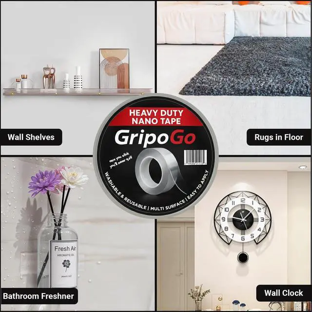 Alt view image 4 of 7 - Double Sided Tape Heavy Duty, Clear Double Sided Mounting Tape, Nano Tape, Double Sided Adhesive Tape, Washable, Reusable & Traceless for Multi-Surface Use, Rug Grip, Wall & DIY Projects (Pack of 1)