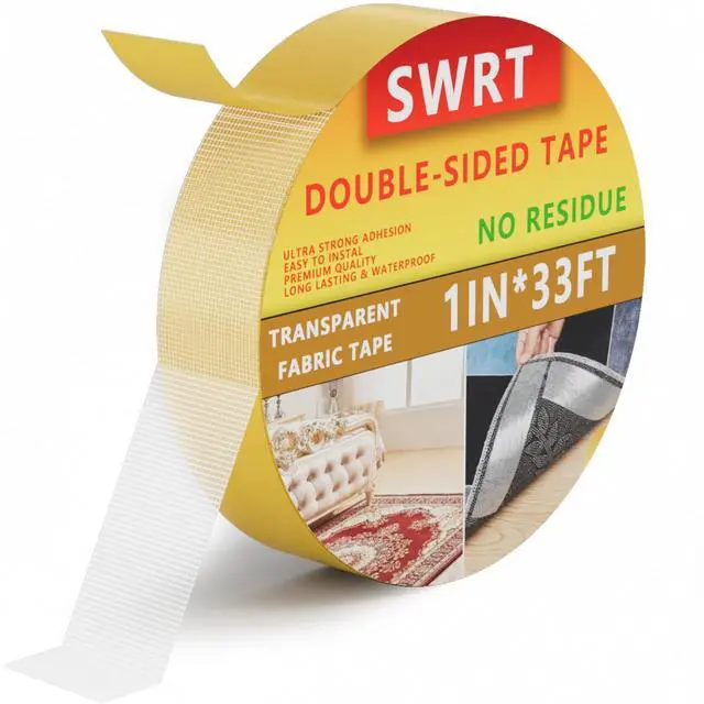 Main image of Double Sided Fabric Tape 1" x 33FT Heavy Duty | Clear, No Residue, Strong Adhesion for Carpet, Crafts, Clothing, Outdoor & Indoor Use