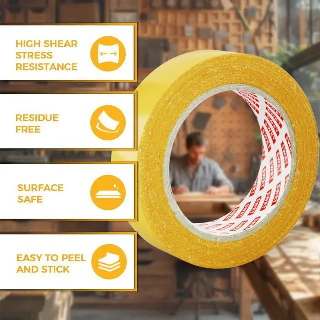 Alt view image 4 of 7 - Double Sided Fabric Tape 1" x 33FT Heavy Duty | Clear, No Residue, Strong Adhesion for Carpet, Crafts, Clothing, Outdoor & Indoor Use