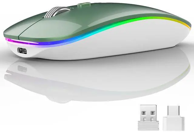 Main image of LED Wireless Mouse, G12 Slim Rechargeable Silent Mouse, 2.4G Portable USB Optical Wireless Computer Mice with USB Receiver and Type C Adapter (Blacklish Green)