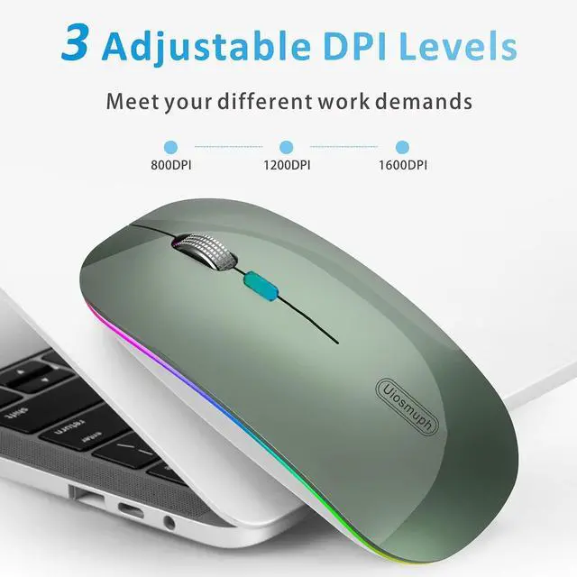 Alt view image 2 of 7 - LED Wireless Mouse, G12 Slim Rechargeable Silent Mouse, 2.4G Portable USB Optical Wireless Computer Mice with USB Receiver and Type C Adapter (Blacklish Green)