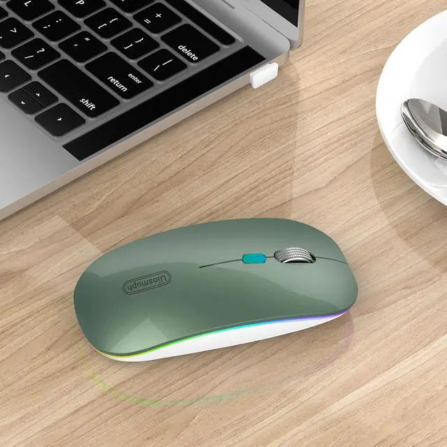 Alt view image 4 of 7 - LED Wireless Mouse, G12 Slim Rechargeable Silent Mouse, 2.4G Portable USB Optical Wireless Computer Mice with USB Receiver and Type C Adapter (Blacklish Green)