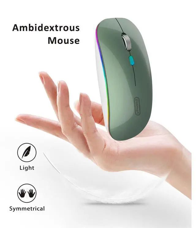 Alt view image 7 of 7 - LED Wireless Mouse, G12 Slim Rechargeable Silent Mouse, 2.4G Portable USB Optical Wireless Computer Mice with USB Receiver and Type C Adapter (Blacklish Green)