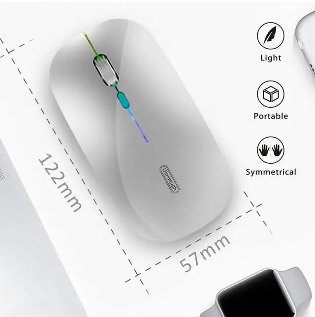 Alt view image 4 of 7 - LED Wireless Mouse, G12 Slim Rechargeable Silent Mouse, 2.4G Portable USB Optical Wireless Computer Mice with USB Receiver and Type C Adapter (Silver)