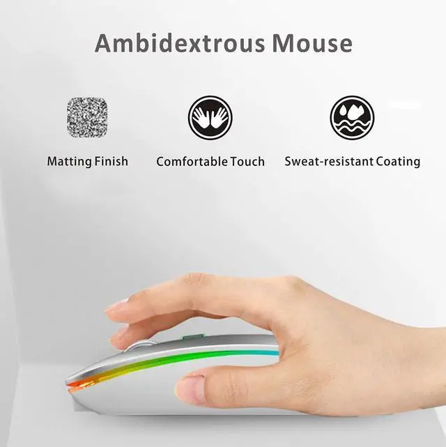 Alt view image 6 of 7 - LED Wireless Mouse, G12 Slim Rechargeable Silent Mouse, 2.4G Portable USB Optical Wireless Computer Mice with USB Receiver and Type C Adapter (Silver)