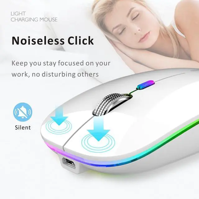 Alt view image 3 of 6 - LED Wireless Mouse, G12 Slim Rechargeable Silent Mouse, 2.4G Portable USB Optical Wireless Computer Mice with USB Receiver and Type C Adapter (White)
