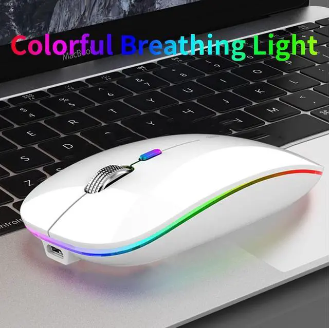 Alt view image 2 of 6 - LED Wireless Mouse, G12 Slim Rechargeable Silent Mouse, 2.4G Portable USB Optical Wireless Computer Mice with USB Receiver and Type C Adapter (White)