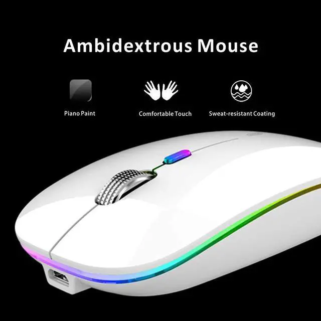 Alt view image 6 of 6 - LED Wireless Mouse, G12 Slim Rechargeable Silent Mouse, 2.4G Portable USB Optical Wireless Computer Mice with USB Receiver and Type C Adapter (White)