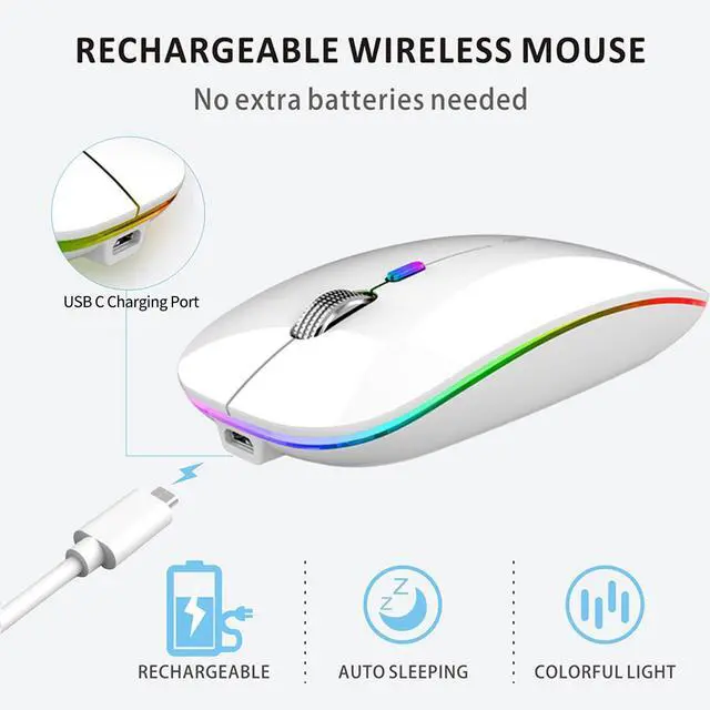Alt view image 4 of 6 - LED Wireless Mouse, G12 Slim Rechargeable Silent Mouse, 2.4G Portable USB Optical Wireless Computer Mice with USB Receiver and Type C Adapter (White)