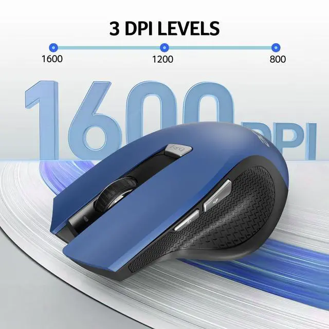 Alt view image 3 of 7 - Wireless Mouse for Laptop, 2.4GHz Computer Mouse 3 Adjustable DPI Office Cordless USB Mice with USBA Receiver, 6 Buttons, 1600 DPI, Medium to Large Sized Hands (Blue)