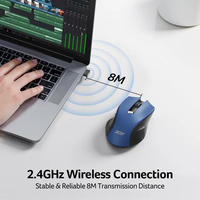Alt view image 2 of 7 - Wireless Mouse for Laptop, 2.4GHz Computer Mouse 3 Adjustable DPI Office Cordless USB Mice with USBA Receiver, 6 Buttons, 1600 DPI, Medium to Large Sized Hands (Blue)