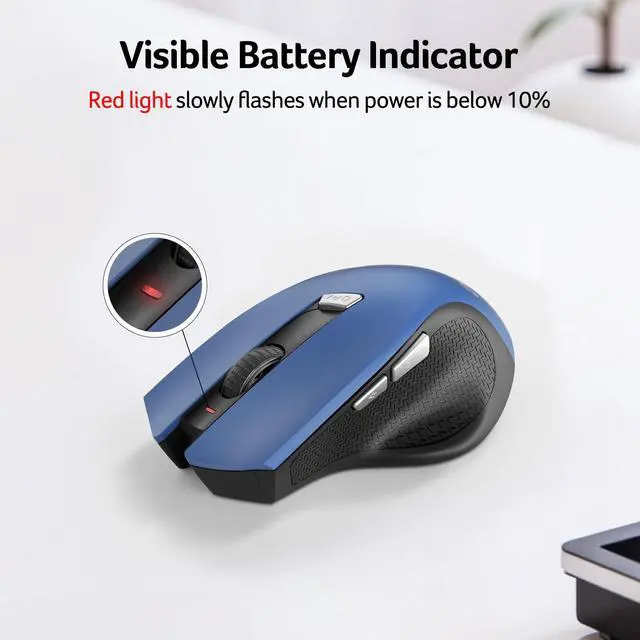 Alt view image 6 of 7 - Wireless Mouse for Laptop, 2.4GHz Computer Mouse 3 Adjustable DPI Office Cordless USB Mice with USBA Receiver, 6 Buttons, 1600 DPI, Medium to Large Sized Hands (Blue)