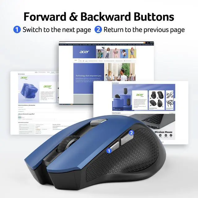 Alt view image 4 of 7 - Wireless Mouse for Laptop, 2.4GHz Computer Mouse 3 Adjustable DPI Office Cordless USB Mice with USBA Receiver, 6 Buttons, 1600 DPI, Medium to Large Sized Hands (Blue)