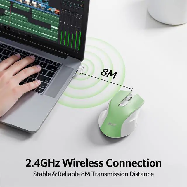 Alt view image 2 of 7 - Wireless Mouse for Laptop, 2.4GHz Computer Mouse 3 Adjustable DPI Office Cordless USB Mice with USBA Receiver, 6 Buttons, 1600 DPI, Medium to Large Sized Hands (Green)