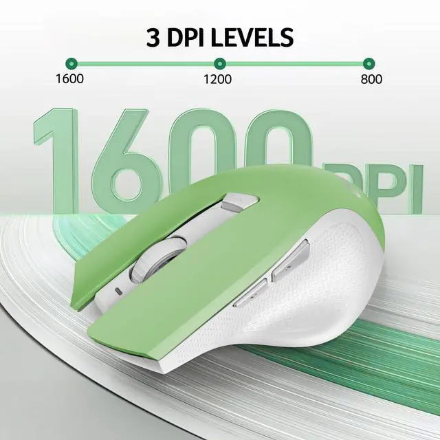 Alt view image 3 of 7 - Wireless Mouse for Laptop, 2.4GHz Computer Mouse 3 Adjustable DPI Office Cordless USB Mice with USBA Receiver, 6 Buttons, 1600 DPI, Medium to Large Sized Hands (Green)