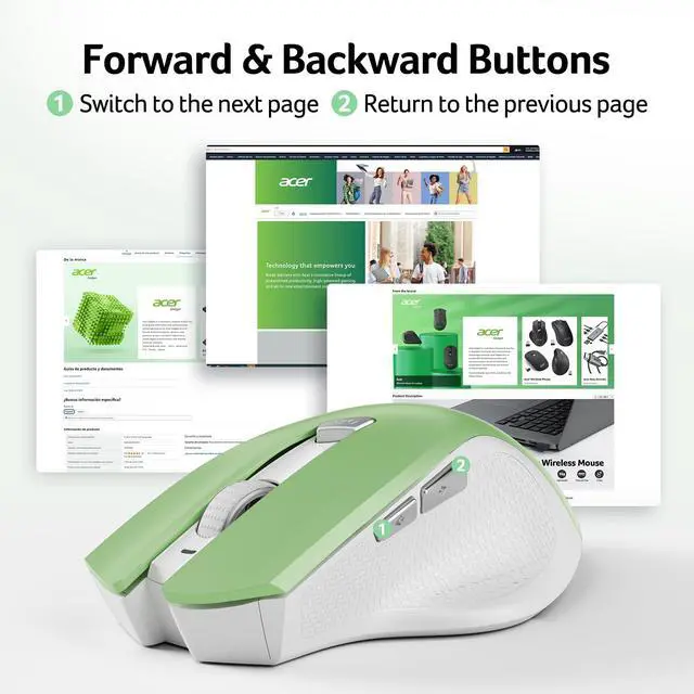 Alt view image 4 of 7 - Wireless Mouse for Laptop, 2.4GHz Computer Mouse 3 Adjustable DPI Office Cordless USB Mice with USBA Receiver, 6 Buttons, 1600 DPI, Medium to Large Sized Hands (Green)