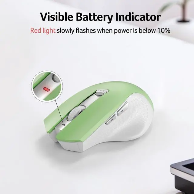 Alt view image 6 of 7 - Wireless Mouse for Laptop, 2.4GHz Computer Mouse 3 Adjustable DPI Office Cordless USB Mice with USBA Receiver, 6 Buttons, 1600 DPI, Medium to Large Sized Hands (Green)