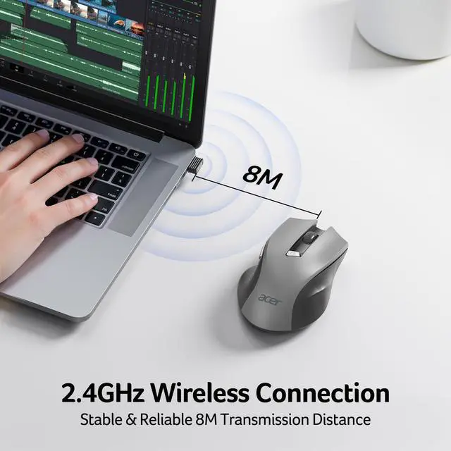 Alt view image 2 of 7 - Wireless Mouse for Laptop, 2.4GHz Computer Mouse 3 Adjustable DPI Office Cordless USB Mice with USBA Receiver, 6 Buttons, 1600 DPI, Medium to Large Sized Hands (Grey)
