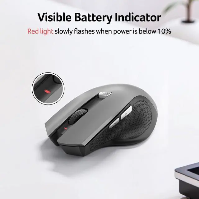 Alt view image 6 of 7 - Wireless Mouse for Laptop, 2.4GHz Computer Mouse 3 Adjustable DPI Office Cordless USB Mice with USBA Receiver, 6 Buttons, 1600 DPI, Medium to Large Sized Hands (Grey)