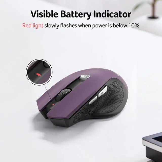 Alt view image 6 of 7 - Wireless Mouse for Laptop, 2.4GHz Computer Mouse 3 Adjustable DPI Office Cordless USB Mice with USBA Receiver, 6 Buttons, 1600 DPI, Medium to Large Sized Hands (Purple)