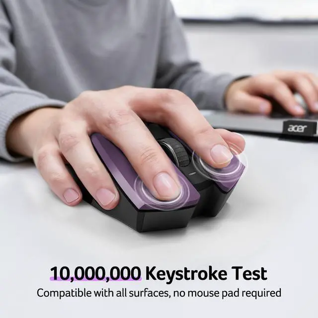 Alt view image 7 of 7 - Wireless Mouse for Laptop, 2.4GHz Computer Mouse 3 Adjustable DPI Office Cordless USB Mice with USBA Receiver, 6 Buttons, 1600 DPI, Medium to Large Sized Hands (Purple)