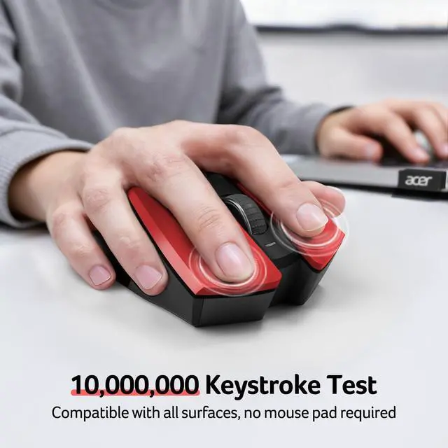 Alt view image 2 of 7 - Wireless Mouse for Laptop, 2.4GHz Computer Mouse 3 Adjustable DPI Office Cordless USB Mice with USBA Receiver, 6 Buttons, 1600 DPI, Medium to Large Sized Hands (Red)