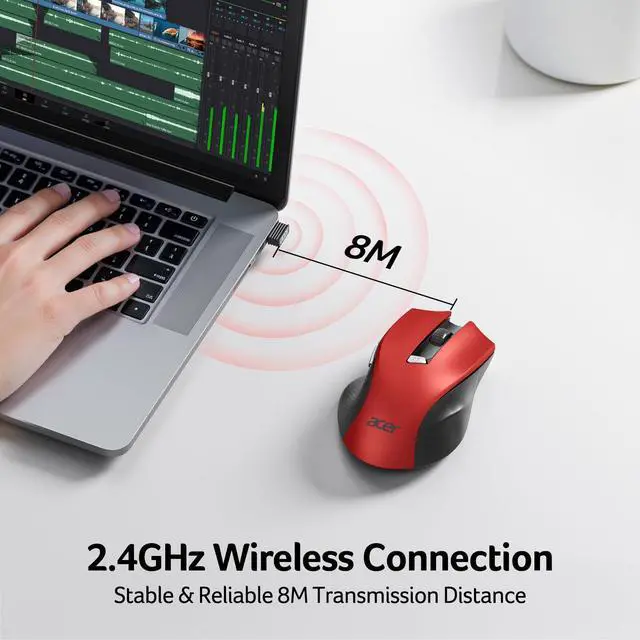 Alt view image 3 of 7 - Wireless Mouse for Laptop, 2.4GHz Computer Mouse 3 Adjustable DPI Office Cordless USB Mice with USBA Receiver, 6 Buttons, 1600 DPI, Medium to Large Sized Hands (Red)