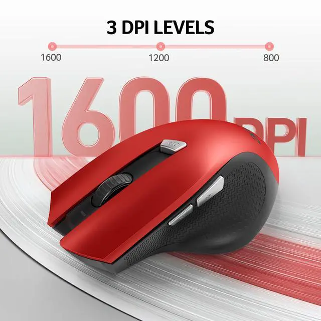 Alt view image 4 of 7 - Wireless Mouse for Laptop, 2.4GHz Computer Mouse 3 Adjustable DPI Office Cordless USB Mice with USBA Receiver, 6 Buttons, 1600 DPI, Medium to Large Sized Hands (Red)
