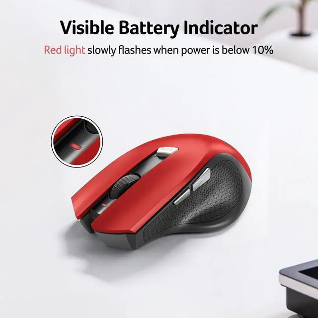 Alt view image 7 of 7 - Wireless Mouse for Laptop, 2.4GHz Computer Mouse 3 Adjustable DPI Office Cordless USB Mice with USBA Receiver, 6 Buttons, 1600 DPI, Medium to Large Sized Hands (Red)