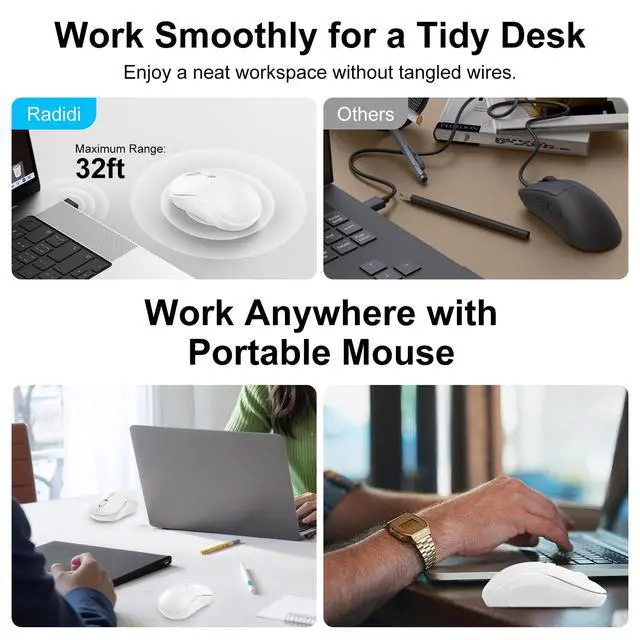 Alt view image 4 of 7 - Wireless Mouse for Laptop, 2.4GHz Computer Mouse for Work, 12-Month Battery Life, 3 Adjustable DPI 800/ 1200/ 1600, Office Cordless USB Mice with USB A Receiver for PC, Laptop, Desktop, Mac -White