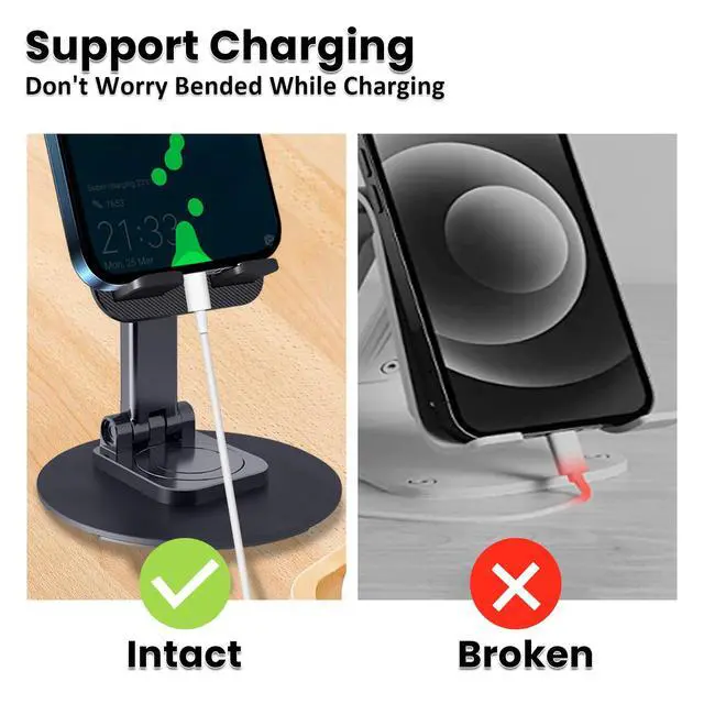 Alt view image 5 of 7 - Cell Phone Stand, Adjustable Phone Holder 360° Rotation Fully Foldable Desktop Dock Compatible with iPhone 16 15 14 13 Pro Max Android Smartphone E-Reader Tablets (Black)