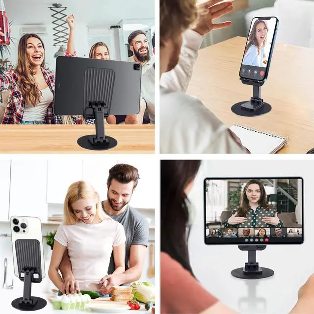 Alt view image 7 of 7 - Cell Phone Stand, Adjustable Phone Holder 360° Rotation Fully Foldable Desktop Dock Compatible with iPhone 16 15 14 13 Pro Max Android Smartphone E-Reader Tablets (Black)