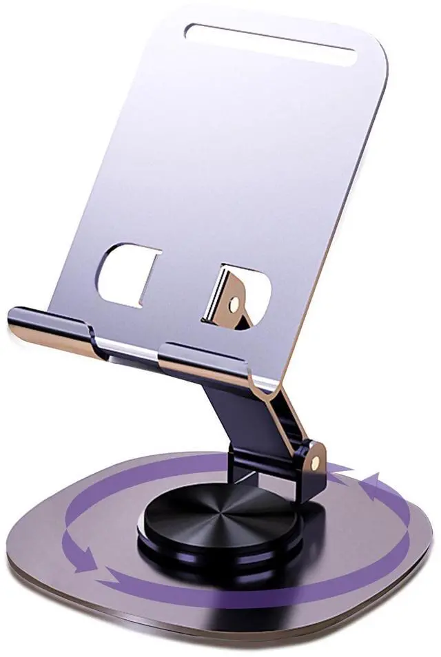Main image of 360°Rotating Phone Holder for Desk, Portable & Foldable Cell Phone Stand for Office & Kitchen, Adjustable Tablet Stand for All Mobile Phones, iPhone, iPad, Nintendo Switch (Metal Purple)