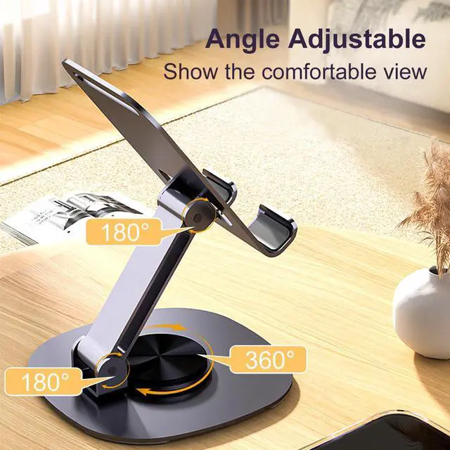 Alt view image 2 of 6 - 360°Rotating Phone Holder for Desk, Portable & Foldable Cell Phone Stand for Office & Kitchen, Adjustable Tablet Stand for All Mobile Phones, iPhone, iPad, Nintendo Switch (Metal Purple)