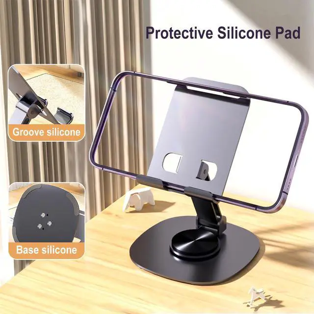 Alt view image 3 of 6 - 360°Rotating Phone Holder for Desk, Portable & Foldable Cell Phone Stand for Office & Kitchen, Adjustable Tablet Stand for All Mobile Phones, iPhone, iPad, Nintendo Switch (Metal Purple)