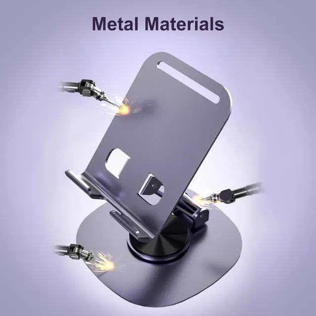 Alt view image 4 of 6 - 360°Rotating Phone Holder for Desk, Portable & Foldable Cell Phone Stand for Office & Kitchen, Adjustable Tablet Stand for All Mobile Phones, iPhone, iPad, Nintendo Switch (Metal Purple)