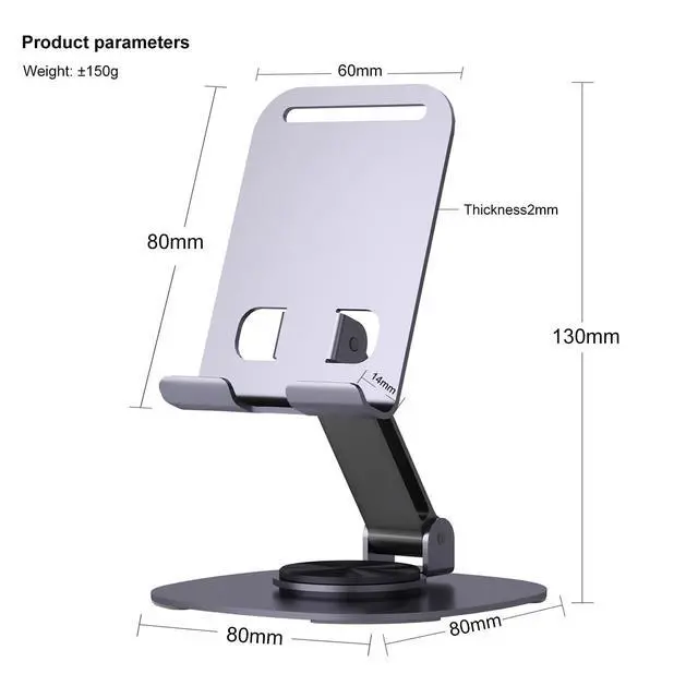 Alt view image 6 of 6 - 360°Rotating Phone Holder for Desk, Portable & Foldable Cell Phone Stand for Office & Kitchen, Adjustable Tablet Stand for All Mobile Phones, iPhone, iPad, Nintendo Switch (Metal Purple)