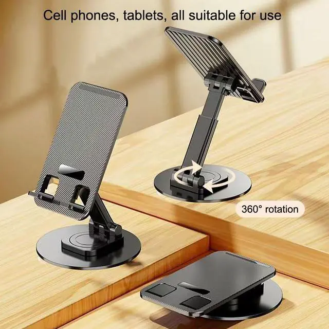 Alt view image 2 of 7 - Cell Phone Stand 2 Pack,Angle Height Adjustable Cell Phone Holder for Desk,Foldable Desktop Phone Holder Cradle Dock with Silicon Pad Compatible with All Mobile Phones (Black + White)
