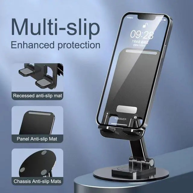 Alt view image 4 of 7 - Cell Phone Stand 2 Pack,Angle Height Adjustable Cell Phone Holder for Desk,Foldable Desktop Phone Holder Cradle Dock with Silicon Pad Compatible with All Mobile Phones (Black + White)