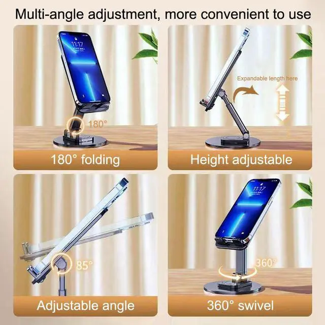 Alt view image 7 of 7 - Cell Phone Stand 2 Pack,Angle Height Adjustable Cell Phone Holder for Desk,Foldable Desktop Phone Holder Cradle Dock with Silicon Pad Compatible with All Mobile Phones (Black + White)