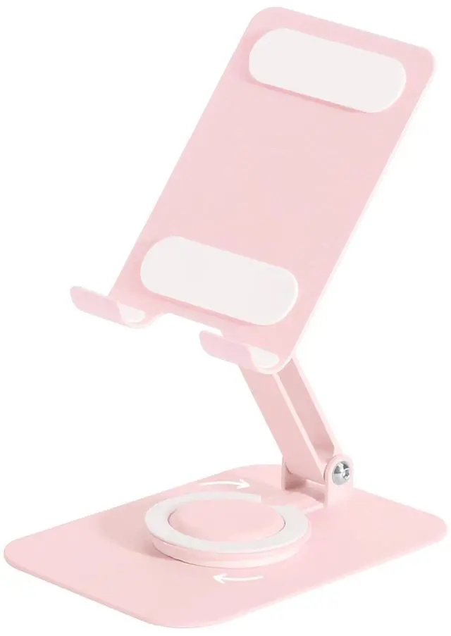 Main image of Adjustable Metal Phone Stand for Desk Foldable 360° Rotating Phone Holder Compatible with iPhone 17/16/15/14 Pro Max/Air, Galaxy S25/S26 & Google Pixel 10a Pink