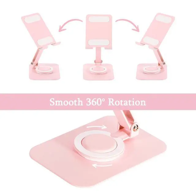Alt view image 3 of 7 - Adjustable Metal Phone Stand for Desk Foldable 360° Rotating Phone Holder Compatible with iPhone 17/16/15/14 Pro Max/Air, Galaxy S25/S26 & Google Pixel 10a Pink